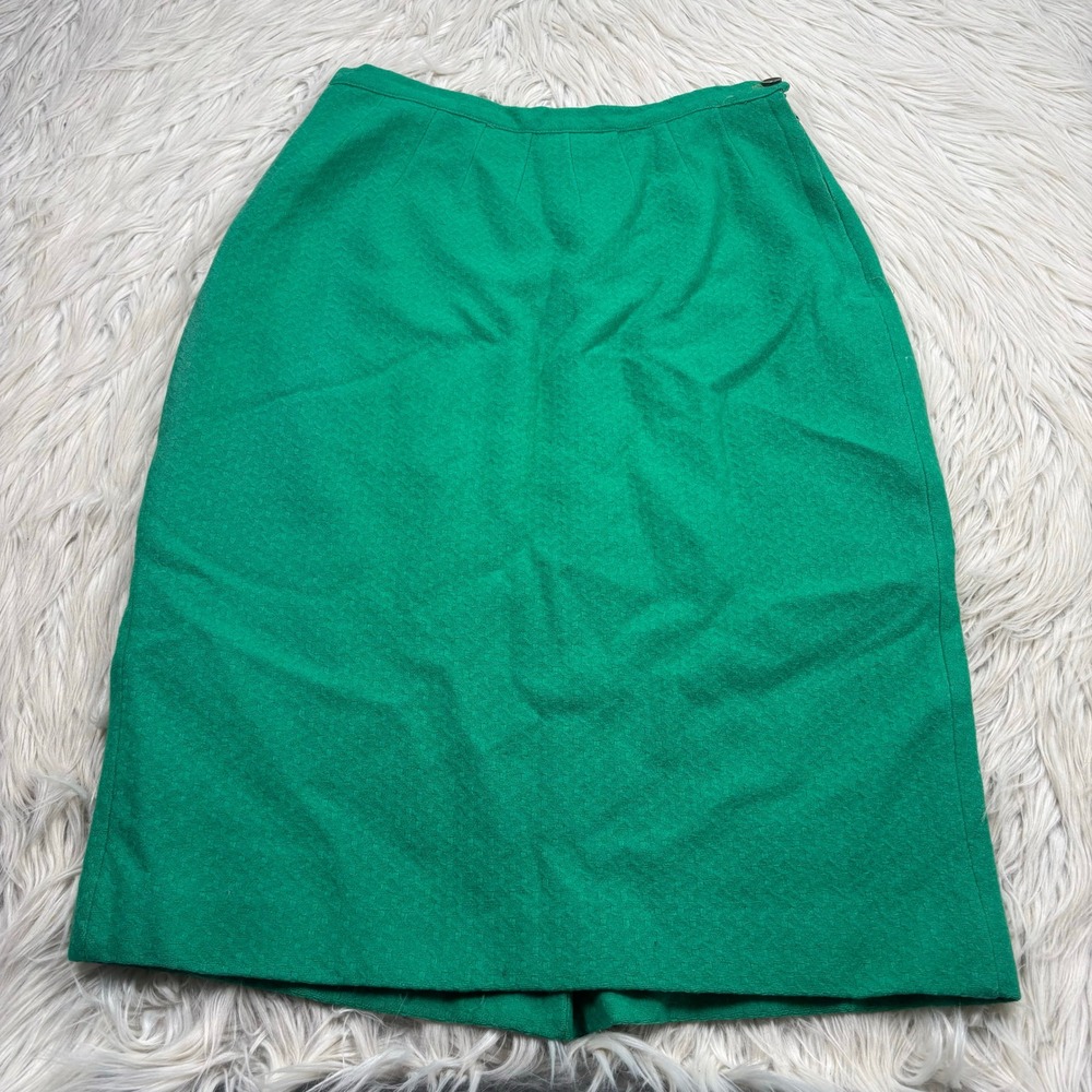 Vintage 1950's Mary Hayes Women's 10 Green Textured Wool Pencil Skirt Mad Men